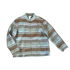 Coldwater Creek Brocade Zip Jacket Teal Grey Brown